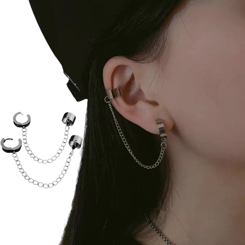 1pc Anting Klip Tanpa Tindik Bahan Stainless Steel Warna Silver Gaya Punk Untuk Pria / Wanita