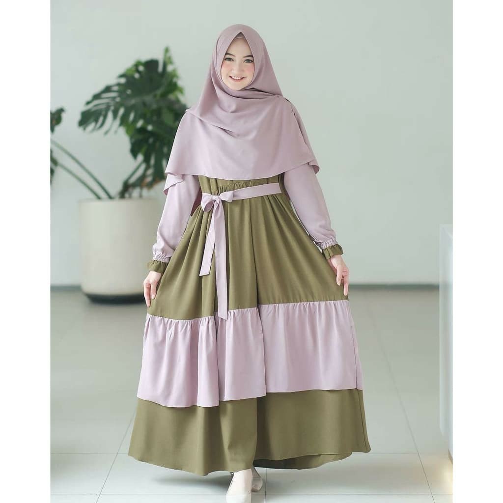 Amira Syari Setelan Gamis Syarii Set Khimar Fashion Wanita Outfit Muslim