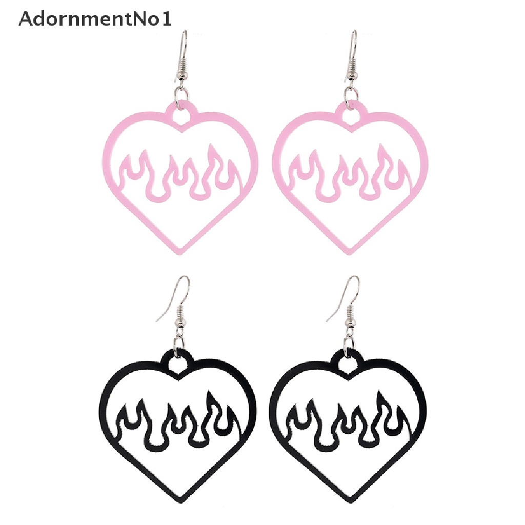 (AdornmentNo1) Anting Tusuk Gantung Desain Hati Hollow Out Warna Hitam / Pink Untuk Wanita