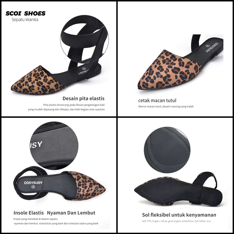 Sepatu Flatshoes Wanita Model Leopard Print Wanita Import Terbaru - Scoi