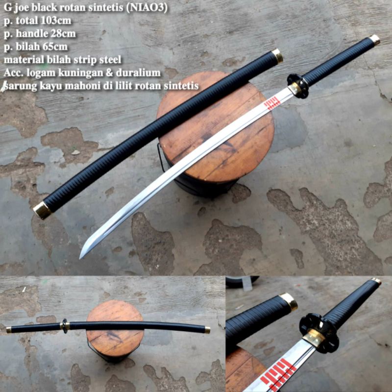 KATANA SAMURAI GI JOE BLACK ROTAN SINTETIS PEDANG JEPANG BAJA SUPER TAJAM BEST QUALITY