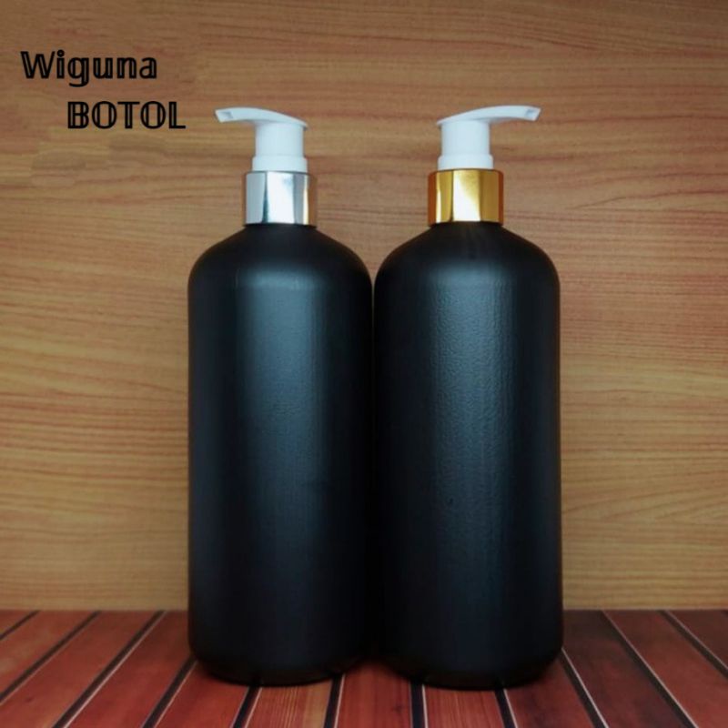 Botol Pump 500ml HDPE Hitam / Botol HDPE 500ml Hitam Tutup Pump Lotion Ring Alumunium