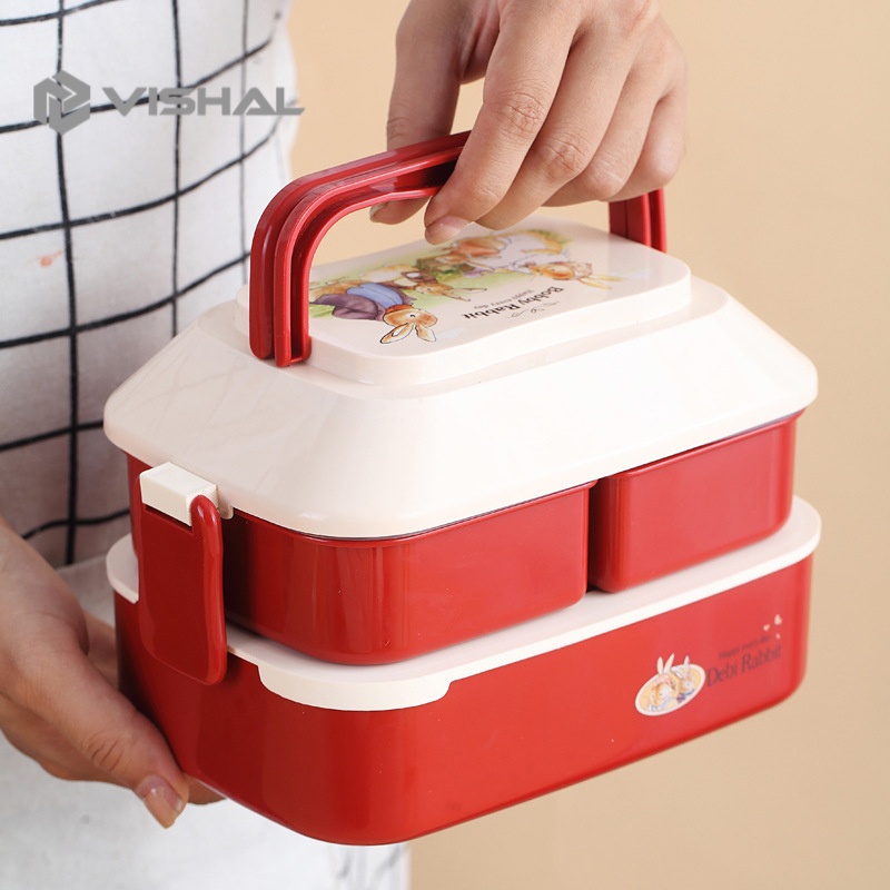 VISHAL Lunch Box Sekat Jerami Gandum Lunch Box Kotak Makan Anak Free Sendok Tempat Makan BPA Free VS-75