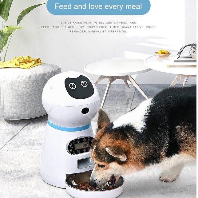 ZKYJ Dispenser Robotic Makanan Anjing kucing Anti Macet sensor infrared Tempat Makan Hewan Anjing atau kucing Pet Food Dispenser 3,5 Liter Automatic Pet Feeder Robot Dog Cat Feeder 3L Pet Food Dispenser Feeder Medium And Large Cat Dog 4 Meal