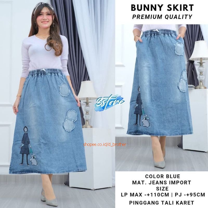 BUNNY SKIRT ROK JEANS BORDIR KELINCI