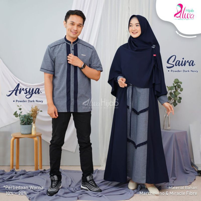 Ready stok Couple Arsya Saira by AlwaHijab Power dark Navy