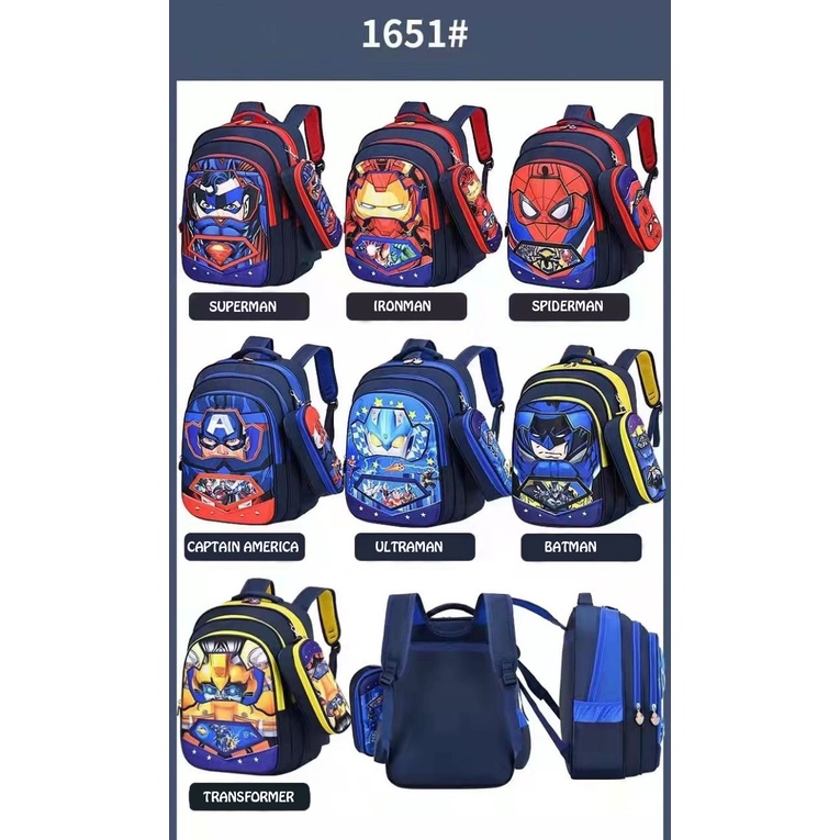 Tas Sekolah TK-SD Ransel Anak Laki-Laki Karakter Timbul Tas Marvel Superhero Import 3D Emboss