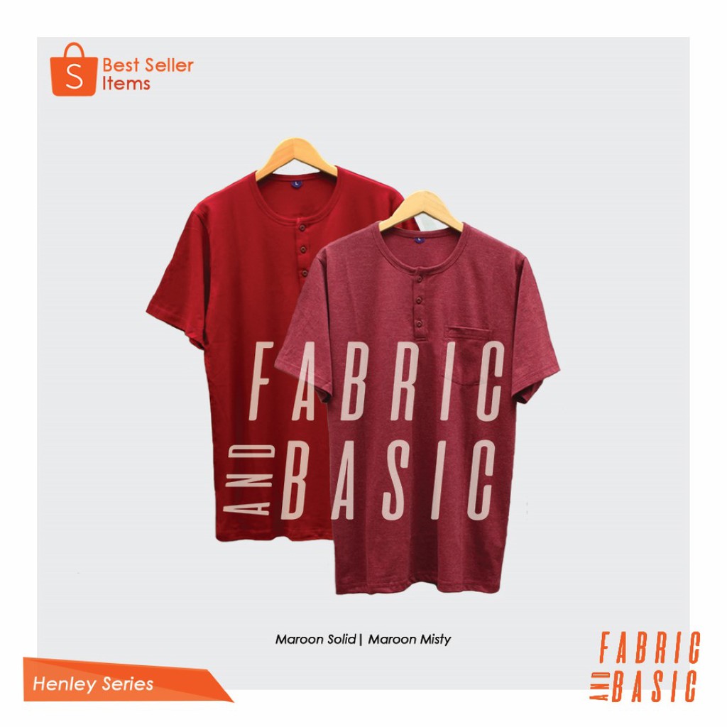 Kaos Henley Pria Maroon Solid Cotton Combed 30s - Henley Pria Marun