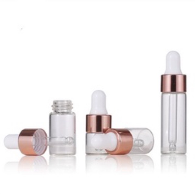 GROSIR BOTOL PIPET Kaca Bening 1ml 2ml 3ml 5ml Tutup Pink Bottle Import  Sample Contoh Essential Oil Cosmetic Kosmetik / Botol Kaca Serum