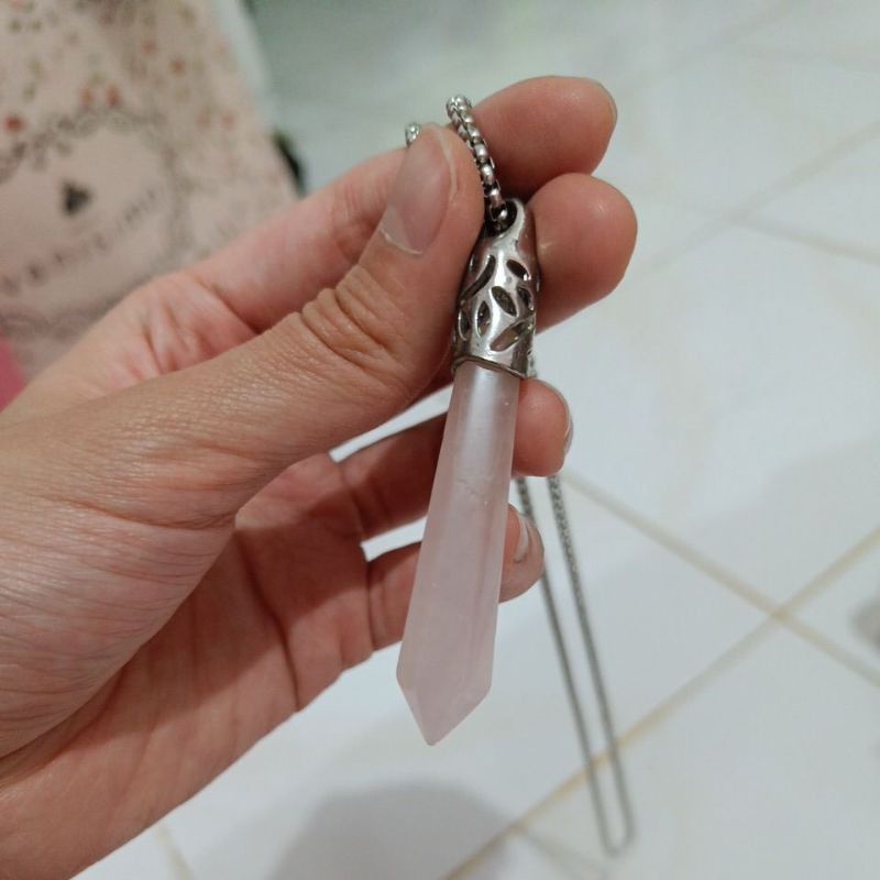 kalung rose quartz crystal asli batu alam gemstone