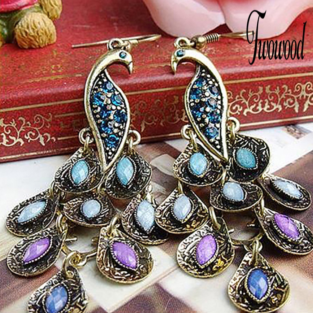 Anting Hook Dangle Bentuk Merak Gaya Bohemian Vintage Untuk Pesta