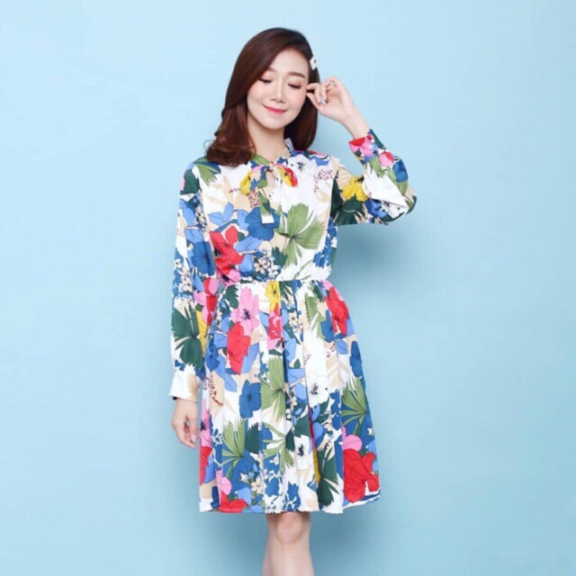 Dress Motif Bunga Warna Cerah