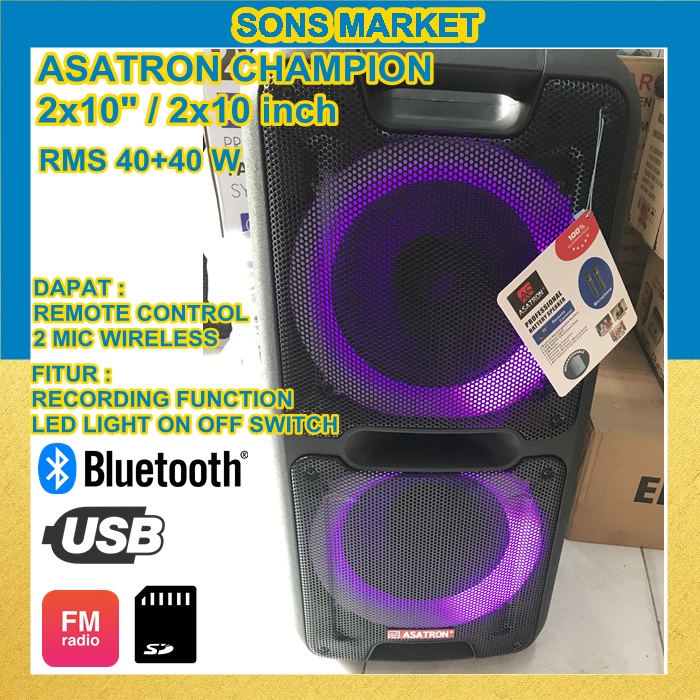 SPEAKER MEETING PORTABLE WIRELESS ASATRON CHAMPION 2x10 inch 10inch