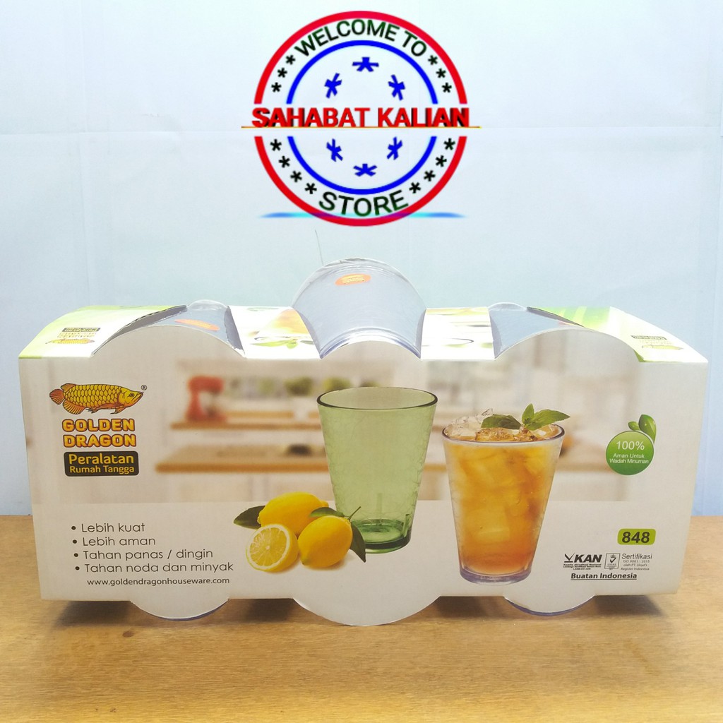 (6 PCS) GELAS PLASTIK MODEL KERUCUT GOLDEN DRAGON 848 400ML