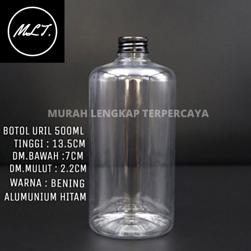 BOTOL 500 ML TUTUP ULIR ALMUNIUM SILVER HITAM /BOTOL PET 500ML TUTUP ULIR HITAM TUTUP ULIR SILVER ALMUNIUM ULIR HITAM ULIR SILVER ALMUNIUM 500ML