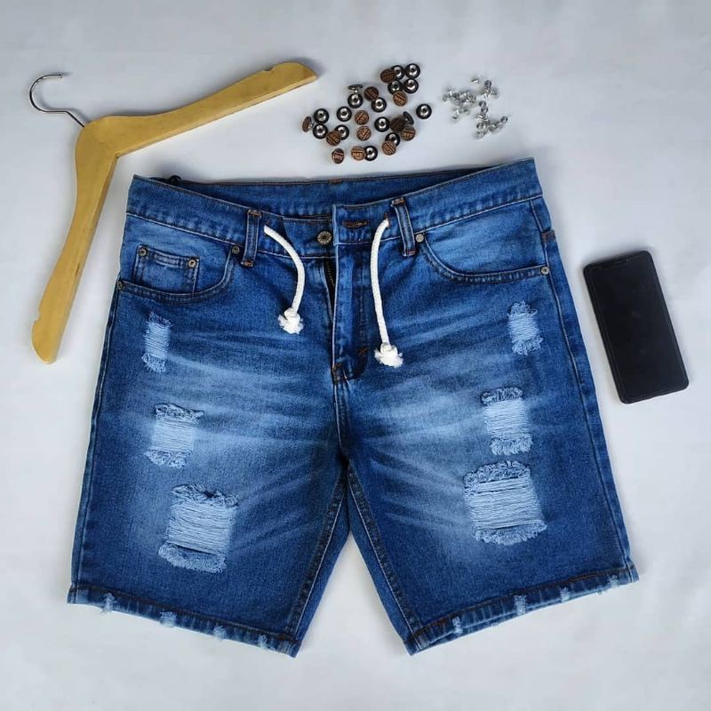 Celana jeans pendek sobek denim NON STRECH biostone .