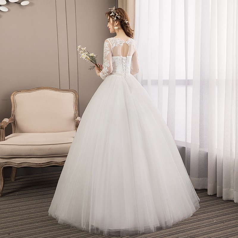 Fashion Wanita Bridal Lengan Panjang Lace Wedding Dress Bridal Ball Gown