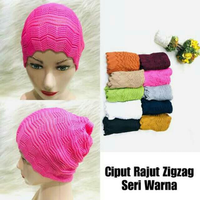 Ciput rajut zigzag kupluk model hoodie hat tutup belakang