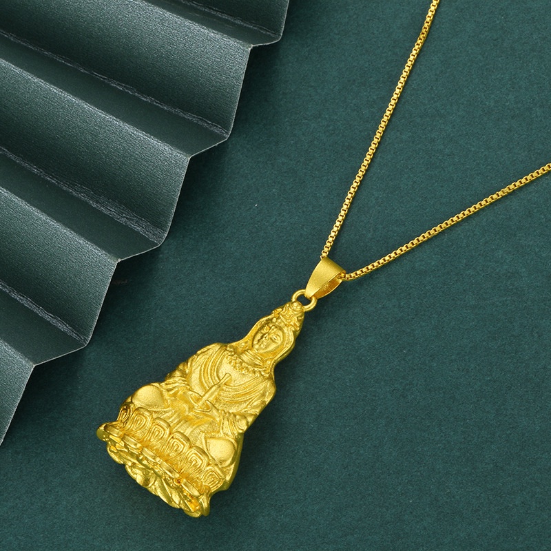 Kalung Emas Emas Asli Kadar 375 Dengan Liontin Lotus Avalokitesvara 3D Untuk Pria Dan Wanita