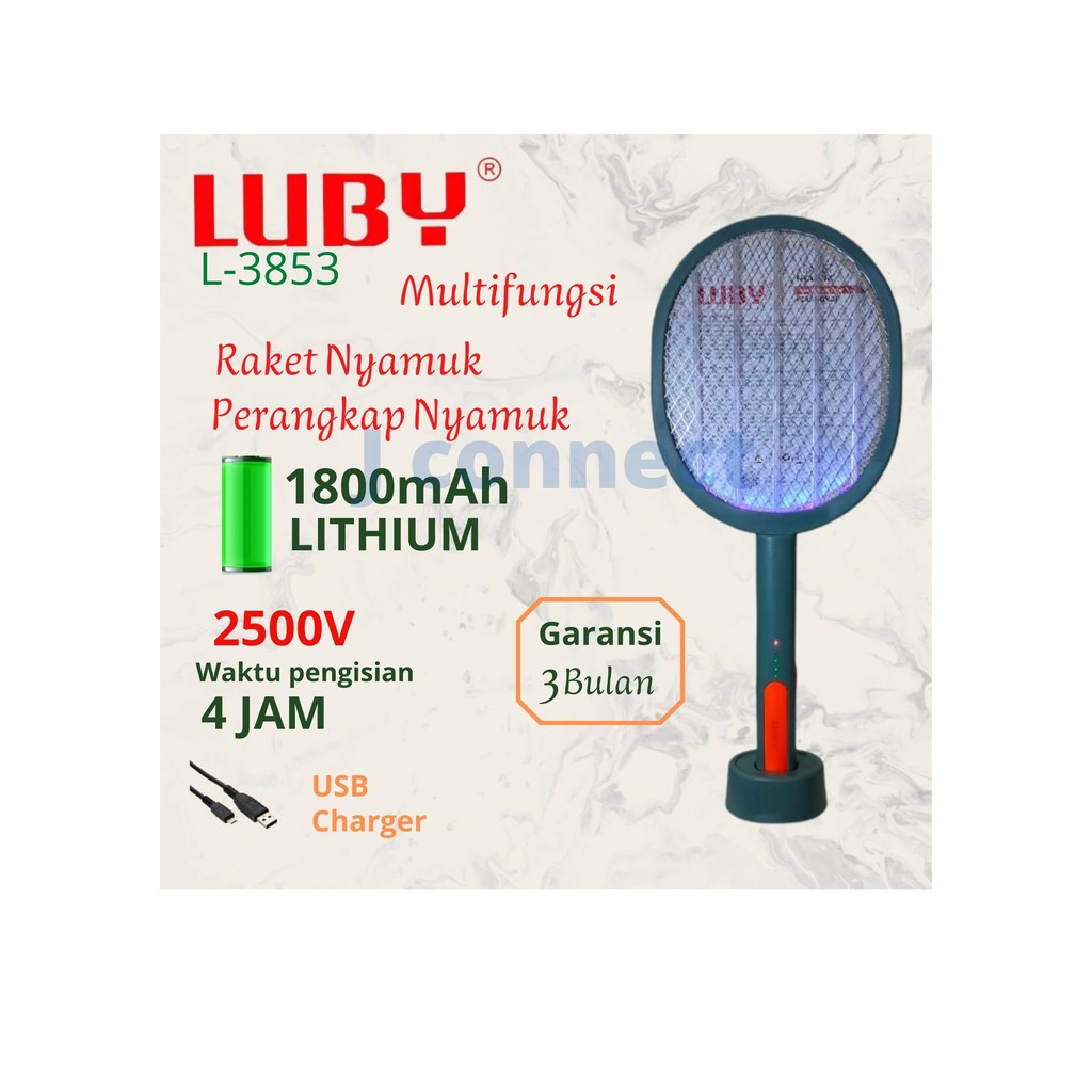 Raket Nyamuk Elektrik Luby L3853 / Perangkap Nyamuk Elektrik Luby L-3853 / Raket Nyamuk 2in1 Multifu
