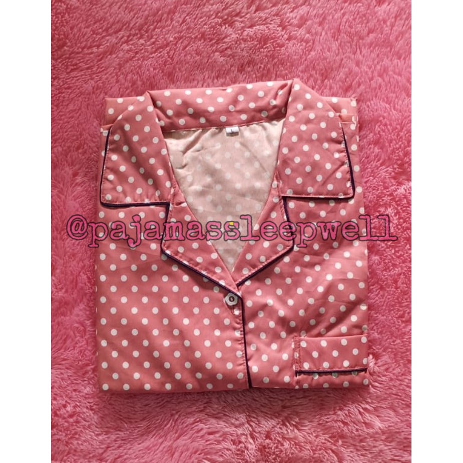 Piyama/baju tidur motif polkadot pink bahan katun jepang