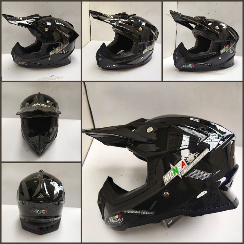 HELM CROSS MONSA MS-01 SERIES FIGHTER SOLID (HITAM GLOSSY)