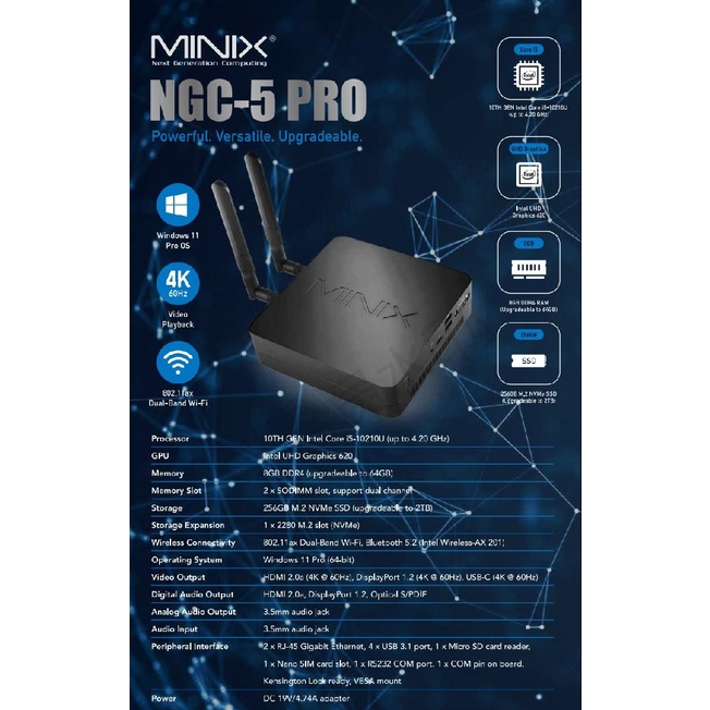 MINIX NEO NGC-5 PRO - RAM 8GB ROM 256GB Mini PC Windows 11 Pro 64-bit