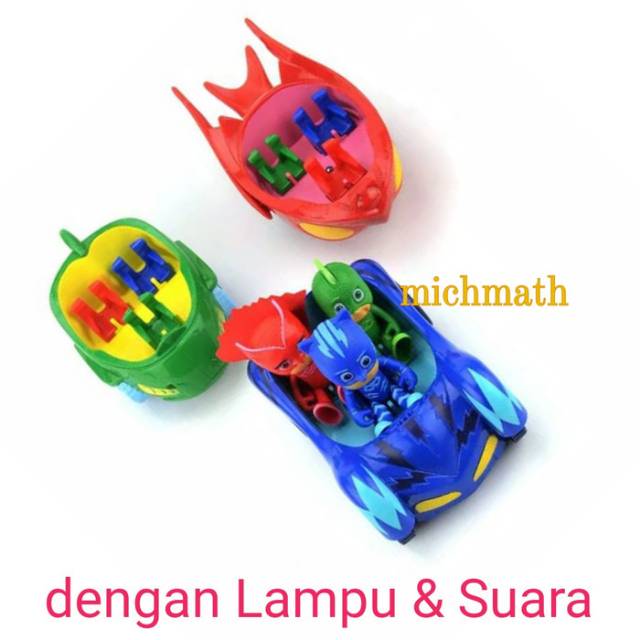 Mainan mobilan + figure PJ Mask dengan Lampu dan Suara keren PJ Masks catboy owlette gekko