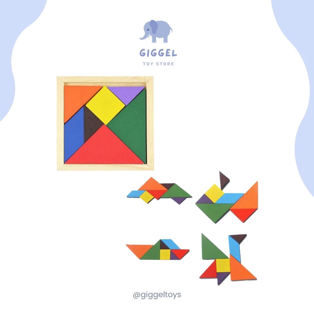 [ Giggel ] Mainan Edukasi Anak Tangram Wooden Puzzle Square Montessori Edukatif / TANGRAM isi 7pcs / Tetris Kayu