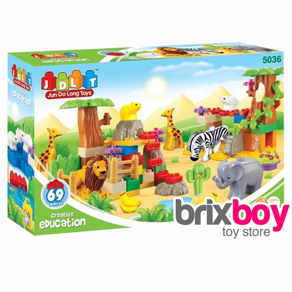 Mainan Block Duplo Anak Happy Zoo Building Blocks - 69pcs JDLT 5036