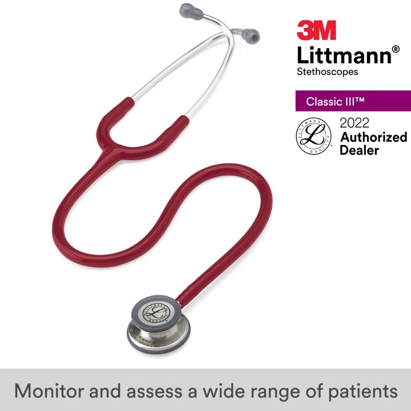 3M Littmann Classic III Stethoscope (Burgundy Tube, Standard-Finish Chestpiece, Stainless Stem &amp; Eartubes)