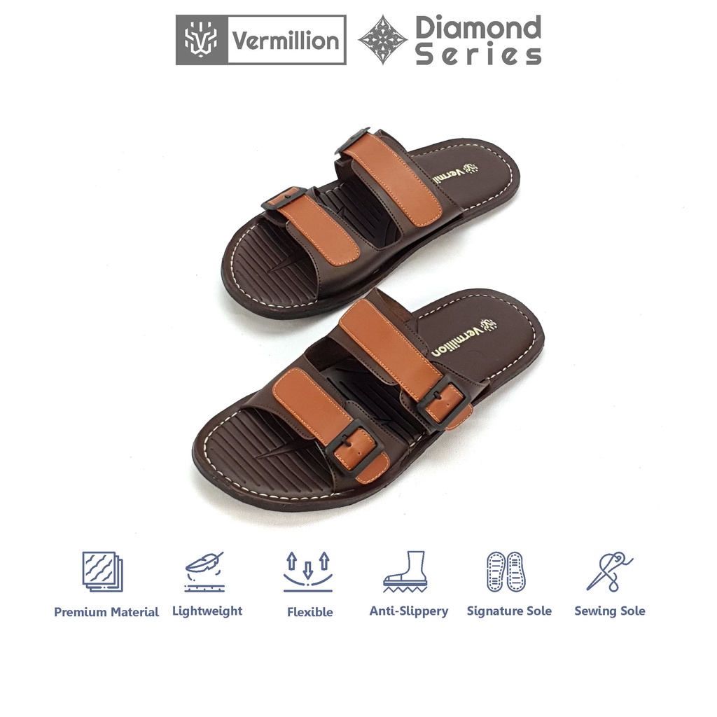 Sandal Kulit Pria Vermillion Sandal Slide Anti Slip Kekinian Termurah Sandal Pria - Aiden