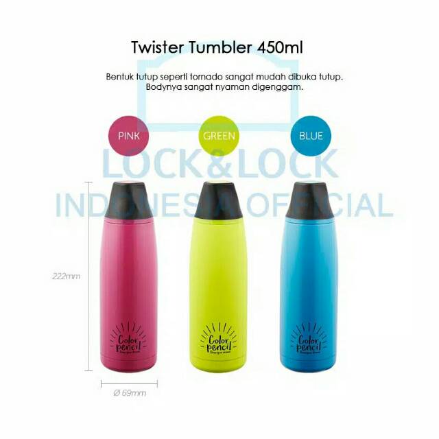 Lock n lock tumbler Twister color pencil Tumbler 450ml botol minum thermosb