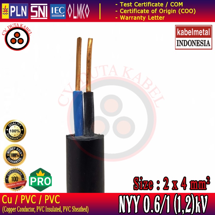 Kabel NYY 2x4 mm2 @ 100 m KABEL METAL (KMI) /2x4 mm/2 x 4 mm2/2 x 4 mm/2x4/2 x 4