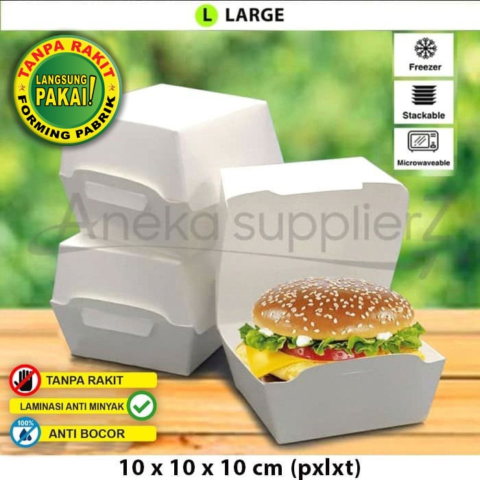 Box Burger Tanpa Rakit L| Foodgrade PUTIH -( 50 Pcs )