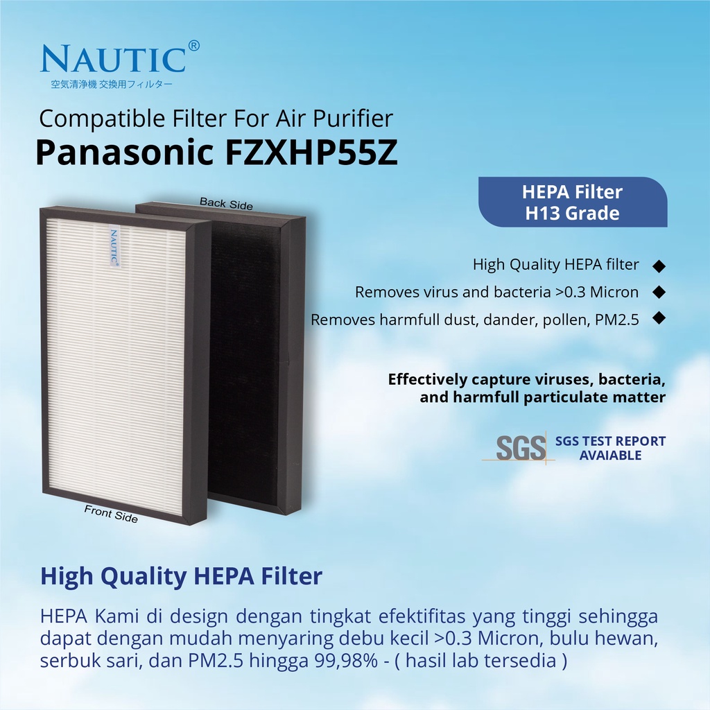 Replacement Filter untuk Air Purifier Panasonic F ZXHP55Z F-PXH55A F-PXH55H F-VXH50A F-VXH50H F-VXH50M F-VXH50R / HEPA+Carbon