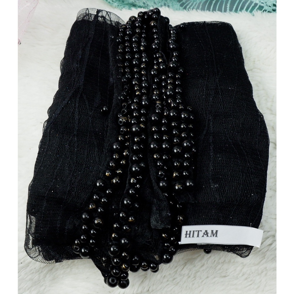 VEIL  MUTIARA SLAYER  PENGANTIN MOTIF ALL VARIAN COLOUR-HITAM