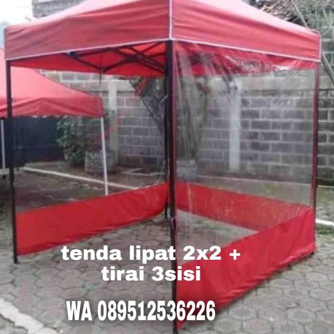tenda lipat 2x2 plus tirai 3sisi / tenda portable/ tenda bazar - Putih