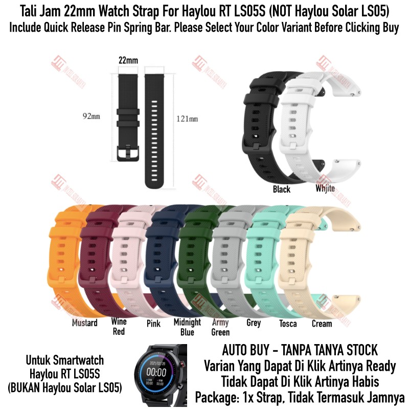 Tali Jam 22mm Watch Strap Haylou RT LS05S (BUKAN LS05) - OYE Rubber Silikon Warna Warni