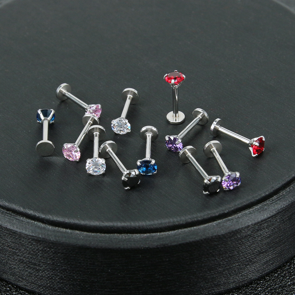 ESR 12pcs / Set Anting Tindik Bibir Bahan Stainless Steel Anti Alergi Hias Kristal / Berlian Imitasi