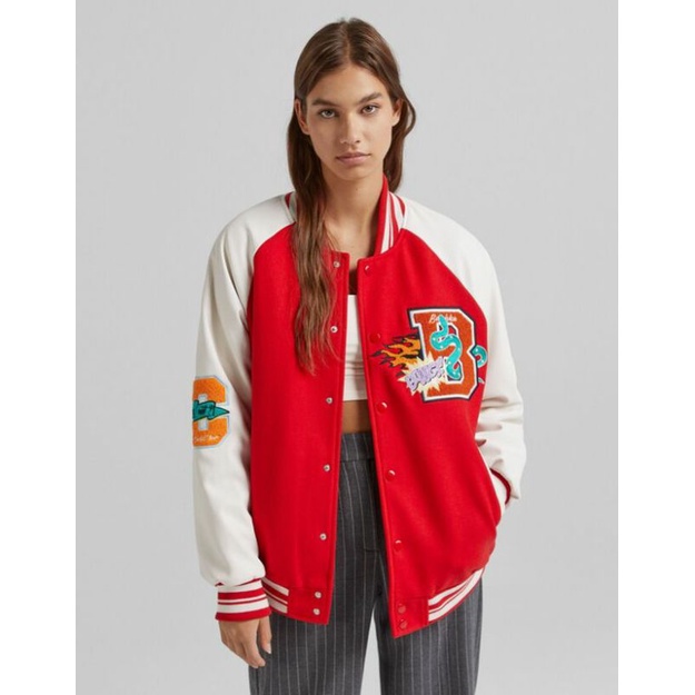 BERSKHA SS 21/22 VARSITY WITH PATCHED SLEEVE LEATHER WOMAN