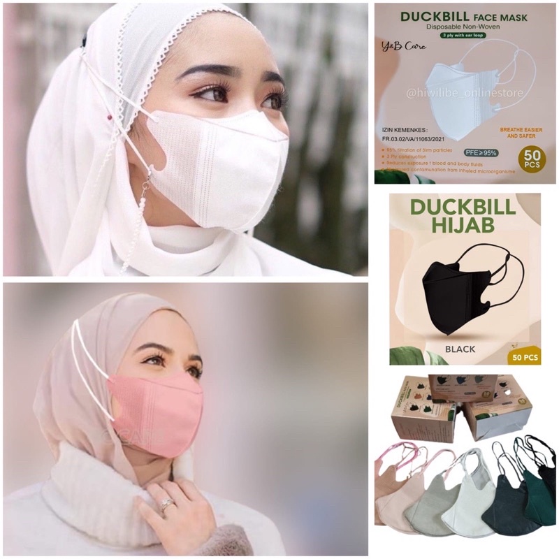 MASKER DUCKBILL HIJAB HEADLOOP/MASKER HIJAB (50pcs)