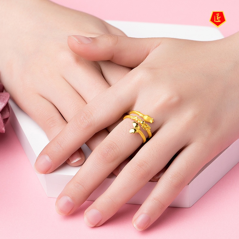 [Ready Stock]Double Circle Gold Butterfly Rose Ring Elegant Simple