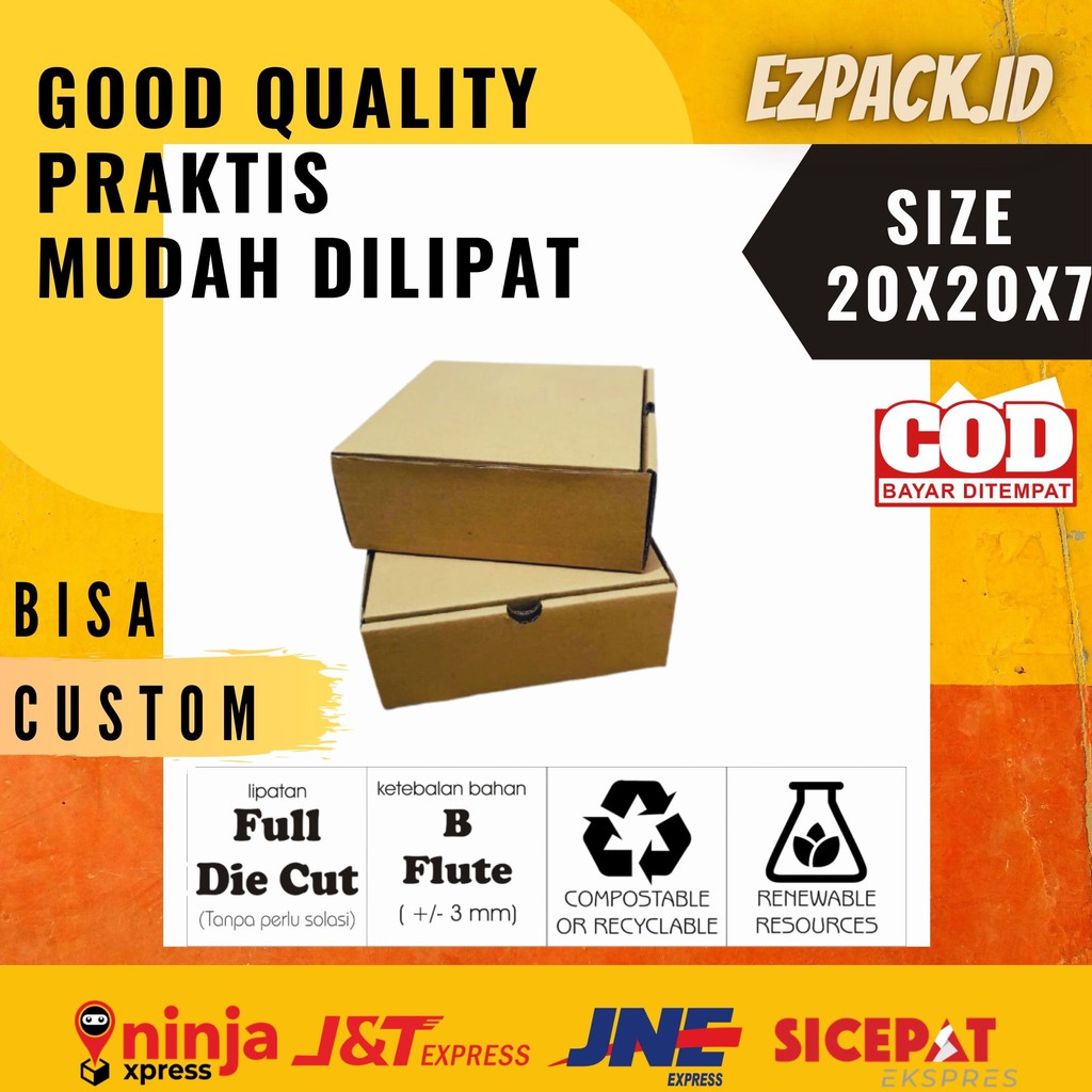 

Kardus packaging box die cut 20x20x7 kotak packing box hampers, hijab, baju, makanan (bisa custom)