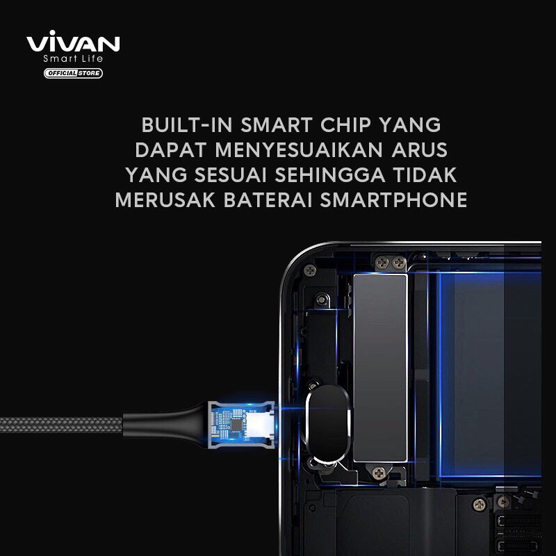 VIVAN VDC100 / VDC200 Kabel Type C 3A LED Light Quick Charge 1M &amp; 2 M - Garansi Resmi 1 Tahun