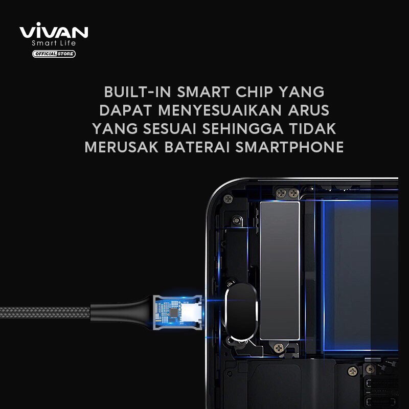 VIVAN VDM100 / VDM200 Kabel Micro USB Android 2.4A LED Light Quick Charge 1M &amp; 2 M - Garansi Resmi 1 Tahun