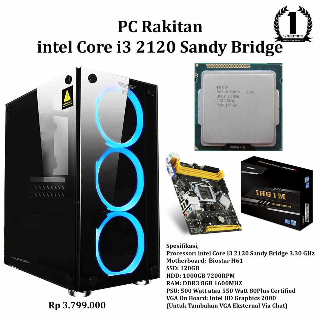 PC Rakitan intel Core i3 2120 Sandy Bridge 3.30 GHz