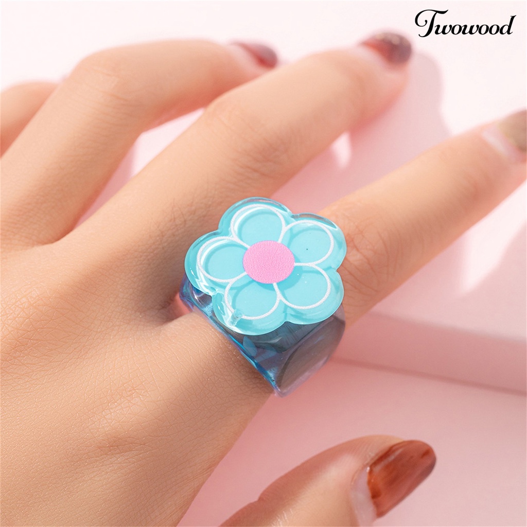 Cincin Model Lebar Bahan Resin Warna-Warni Untuk Anak Perempuan