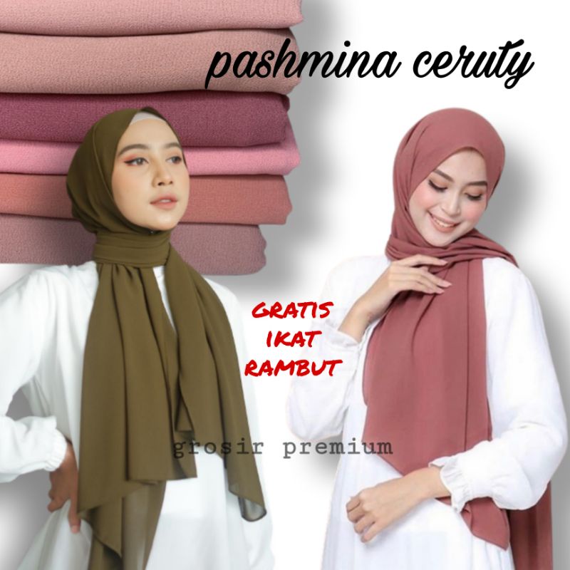 PASHMINA CERUTY BABY DOLL PREMIUM / HIJAB PASHMINA CERUTY / JILBAB PASHMINA POLOS / KERUDUNG PASHMIN