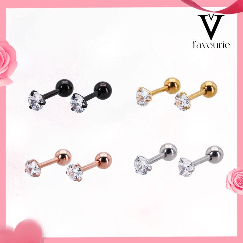 [COD]1 Pcs Anting Titanium Steel Nyata Zirkon Anting Stud Super Mengkilap dengan Anting Pejantan Berlian-FA